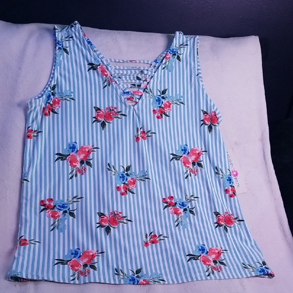 Wishful Park Blue and White Floral Tank Top
